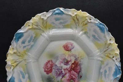 R.S. Prussia 10.5"d bowl, Poppies, nice mold and pretty colors, red mark - 3