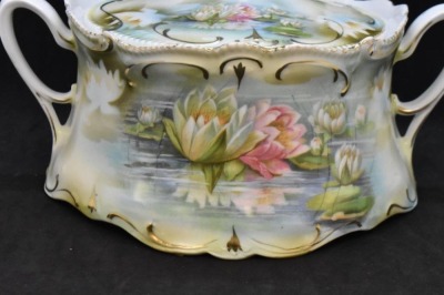 R.S. Prussia Mold 584 biscuit/ cracker jar, Reflecting Water Lilies, red mark - 2