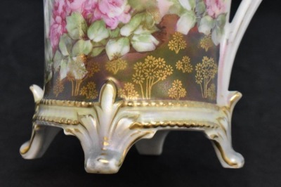 R.S. Prussia Mold 704 9.5"h chocolate pot, dainty pink roses, red mark - 6