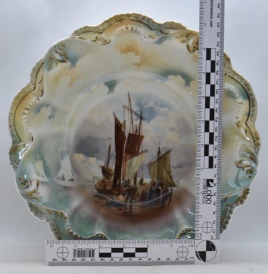 R.S. Prussia Mold 329 10.5"d bowl, Masted Schooner, red mark - 8