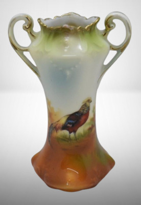 R.S. Prussia 4" cabinet vase, Pheasant, rec mark