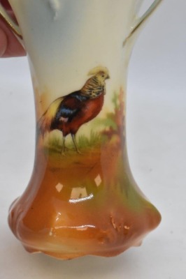 R.S. Prussia 4" cabinet vase, Pheasant, rec mark - 5