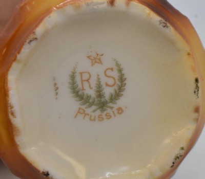 R.S. Prussia 4" cabinet vase, Pheasant, rec mark - 6