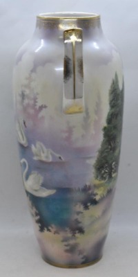 R.S. Prussia 11.5" vase, Swans on Lake/ Evergreens - 2