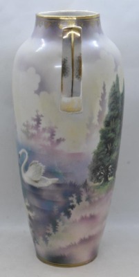 R.S. Prussia 11.5" vase, Swans on Lake/ Evergreens - 4