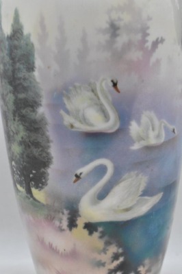 R.S. Prussia 11.5" vase, Swans on Lake/ Evergreens - 5