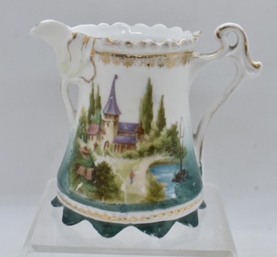 R.S. Prussia Mold 576 creamer and sugar set, Castle scene, red mark - 6