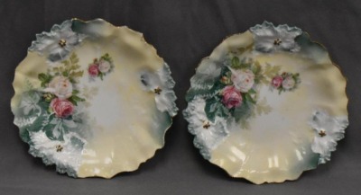 R.S. Prussia Carnation Mold 3 pc. cake set, pink and yellow roses, red mark - 6