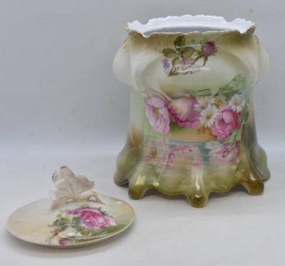 Mrkd. R.S. Germany (RSP Mold 643) 7.5"h biscuit/ cracker jar, Reflecting Poppies and Daisies - 5