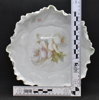 Mrkd. R.S. Tillowitz lettuce Mold 12a 9"d bowl, white roses - 4