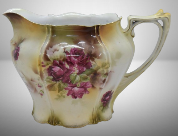 R.S. Prussia Mold 507 6"h lemonade/ cider pitcher, dark pink roses, red mark