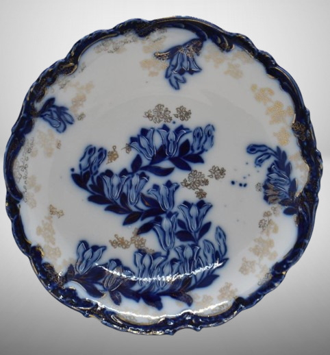 Handpainted porcelain 10"d cobalt bowl w/ blue flowers