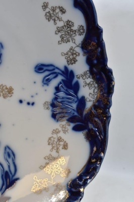 Handpainted porcelain 10"d cobalt bowl w/ blue flowers - 3