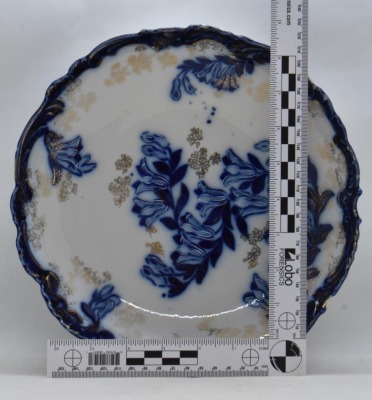 Handpainted porcelain 10"d cobalt bowl w/ blue flowers - 8