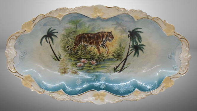 R.S. Germany (Steeple Mark 3) 13" x 7.25" celery tray, Tiger transfer