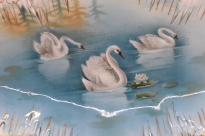 R.S. Prussia Icicle Mold 12" x 6" relish tray, Swans on Lake, red mark - 3