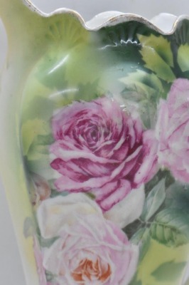 R.S. Prussia Mold 501 9.5"h chocolate pot, large pink roses, red mark - 6