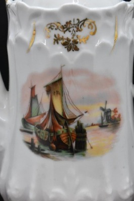 Mrkd. Made in Germany 6.5"h child's coffee pot, Dutch windmill and sailboats - 2