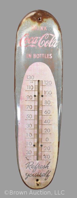 1940-50's Coca-Cola Refresh Yourself cigar advertising thermometer, 30" x 8"