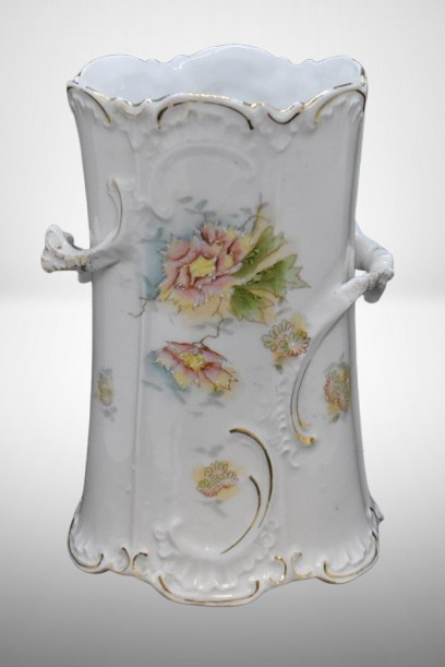 Handpainted porcelain 6"h vase, scattered flowers, star mold mark