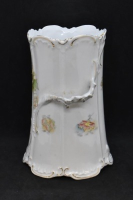 Handpainted porcelain 6"h vase, scattered flowers, star mold mark - 2