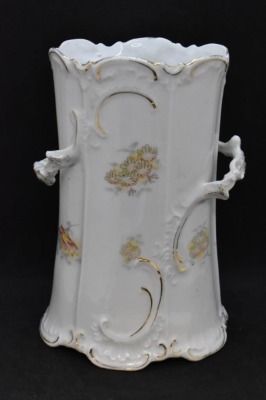 Handpainted porcelain 6"h vase, scattered flowers, star mold mark - 3