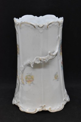 Handpainted porcelain 6"h vase, scattered flowers, star mold mark - 4