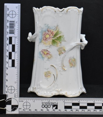 Handpainted porcelain 6"h vase, scattered flowers, star mold mark - 8