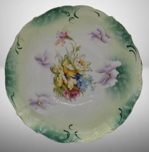 R.S. Prussia 9.5"d bowl, mixed florals, circle mold mark