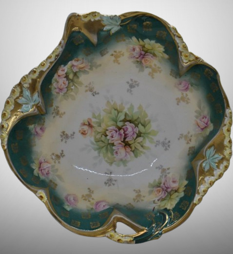 Mrkd. R.S. Germany (Steeple Mark 3) 10.5"d bowl, pink roses