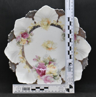 R.S. Prussia 10.5"d bowl, pink and yellow roses on satin finish - 5