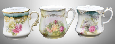 (3) R.S. Prussia 3.5" shaving mugs, all floral, 1-red mark