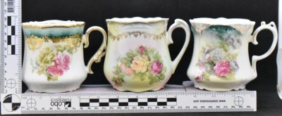 (3) R.S. Prussia 3.5" shaving mugs, all floral, 1-red mark - 8