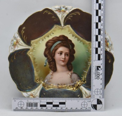 R.S. Prussia Lily Mold 8.5" plate featuring Countess Potocka portrait, beautiful irid. border - 6