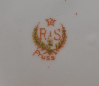 (3) R.S. Prussia Mold 82 cake plates, 9.5"d, Roses, red marks - 19