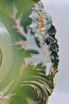 Mrkd. Germany Saxe Altenburg 10.5"d cake plate, floral design on green tones - 3