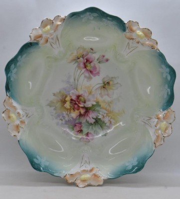 (2) R.S. Prussia Lily Mold 10.5"d bowls, floral designs - 2