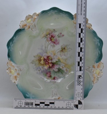 (2) R.S. Prussia Lily Mold 10.5"d bowls, floral designs - 7