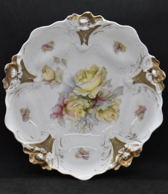 (2) R.S. Prussia Lily Mold 10.5"d bowls, floral designs - 8