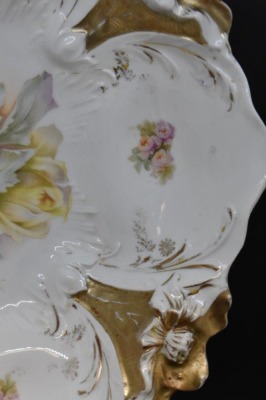 (2) R.S. Prussia Lily Mold 10.5"d bowls, floral designs - 9