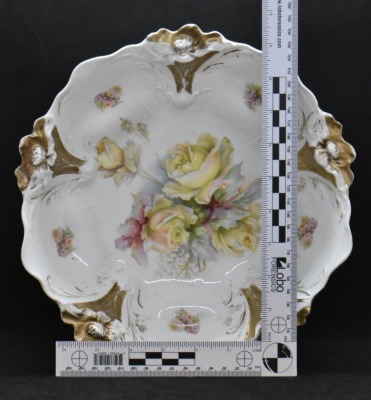 (2) R.S. Prussia Lily Mold 10.5"d bowls, floral designs - 13