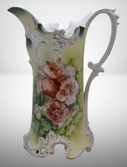 R.S. Prussia Mold 58612"h tankard, Poppies, red mark