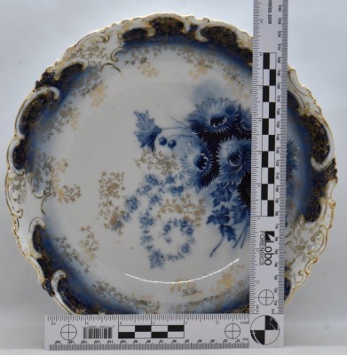 Handpainted porcelain 10"d cobalt bowl w/ blue flowers - 5