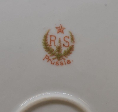 R.S. Prussia Ribbon and Jewel 10.5"d cake plate featuring LeBrun II portrait on gold stippled background, red mark - 6