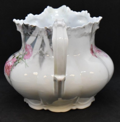 R.S. Prussia melon-shaped 5.5"h lemonade/cider pitcher, pink and white blossoms, red mark - 2