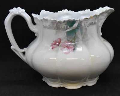 R.S. Prussia melon-shaped 5.5"h lemonade/cider pitcher, pink and white blossoms, red mark - 3