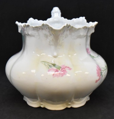 R.S. Prussia melon-shaped 5.5"h lemonade/cider pitcher, pink and white blossoms, red mark - 4