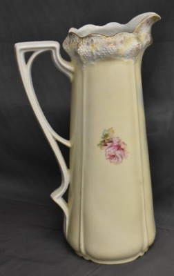 R.S. Prussia Stippled Floral Mold 13"h tankard, Fruit, red mark - 3