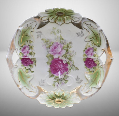 Mrkd. Germany 10.25"d cake plate, pink roses