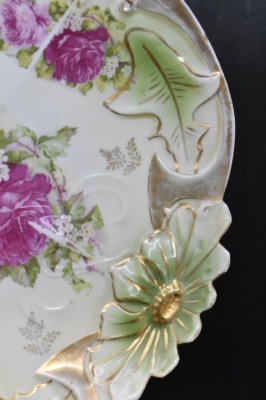 Mrkd. Germany 10.25"d cake plate, pink roses - 3